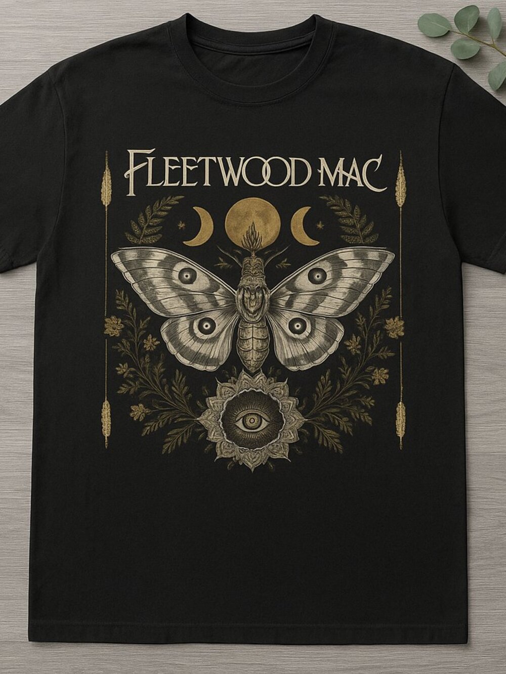 Fleetwood Mac Moth & Moon Graphic Tee Black Gildan Unisex Band Shirt